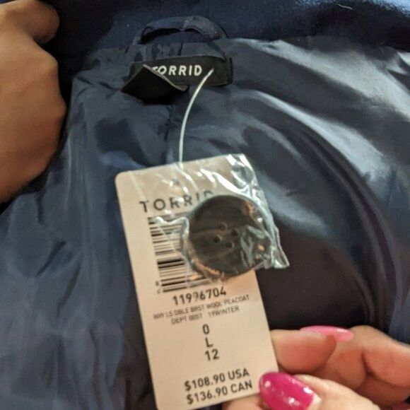 Torrid 0x Large BRAND NEW Navy Blue Double Breasted Pea Coat - Picture 10 of 11